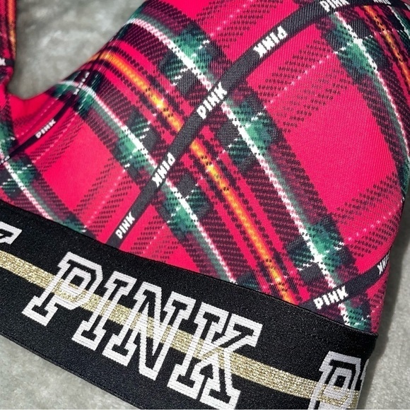 VS PINK Wear Everywhere Wireless Bra 32DD Red Plaid Logo Band Lightly Lined - Picture 2 of 6